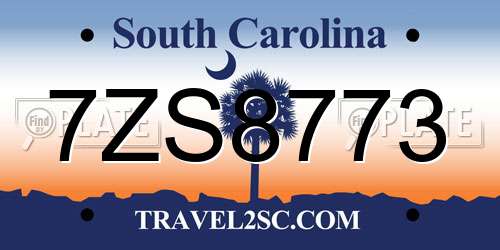7ZS8773 South Carolina License Plate