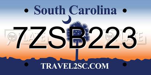 7ZSB223 South Carolina License Plate