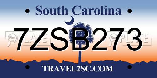 7ZSB273 South Carolina License Plate