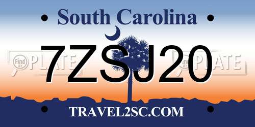 7ZSJ20 South Carolina License Plate