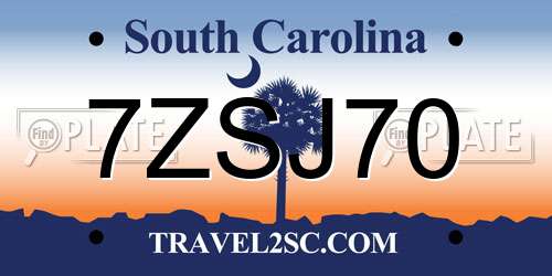 7ZSJ70 South Carolina License Plate