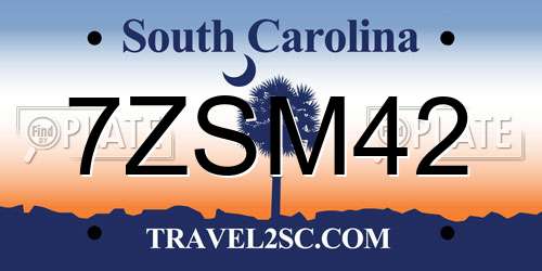 7ZSM42 South Carolina License Plate