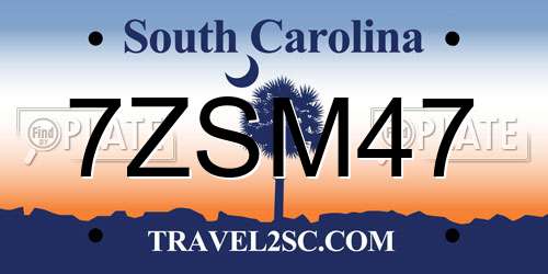 7ZSM47 South Carolina License Plate