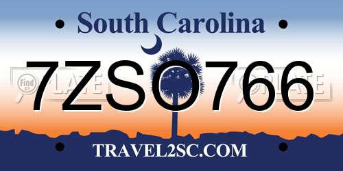 7ZSO766 South Carolina License Plate