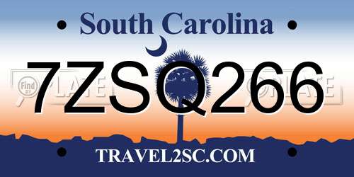 7ZSQ266 South Carolina License Plate