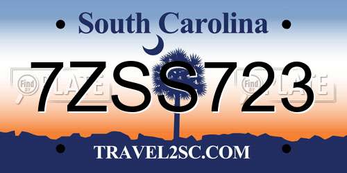 7ZSS723 South Carolina License Plate