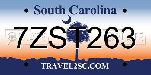 7ZST263 South Carolina License Plate