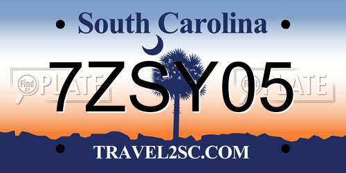 7ZSY05 South Carolina License Plate