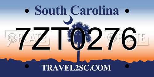 7ZT0276 South Carolina License Plate