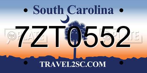 7ZT0552 South Carolina License Plate