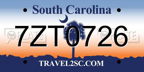 7ZT0726 South Carolina License Plate