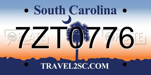 7ZT0776 South Carolina License Plate