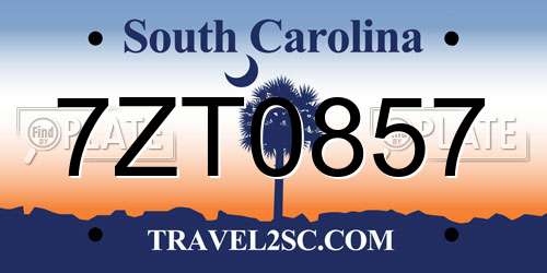 7ZT0857 South Carolina License Plate