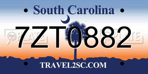 7ZT0882 South Carolina License Plate