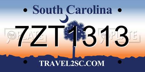 7ZT1313 South Carolina License Plate