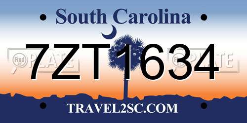 7ZT1634 South Carolina License Plate