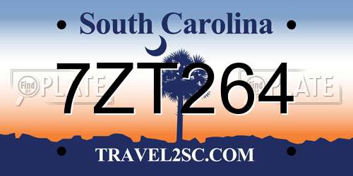 7ZT264 South Carolina License Plate