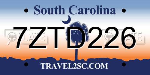 7ZTD226 South Carolina License Plate