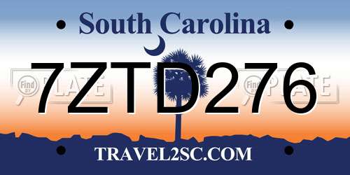7ZTD276 South Carolina License Plate