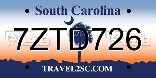7ZTD726 South Carolina License Plate