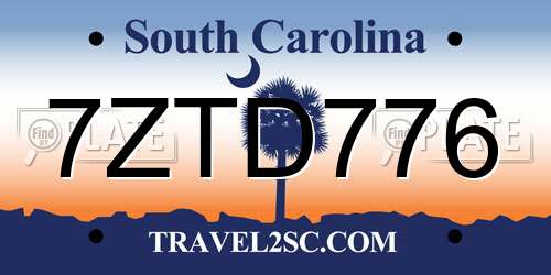 7ZTD776 South Carolina License Plate