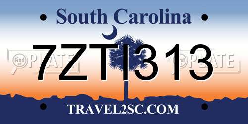 7ZTI313 South Carolina License Plate