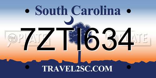 7ZTI634 South Carolina License Plate