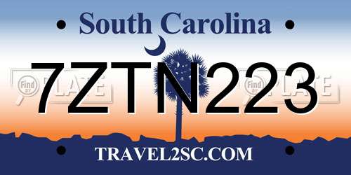 7ZTN223 South Carolina License Plate