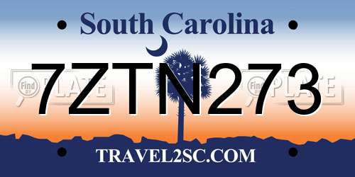 7ZTN273 South Carolina License Plate