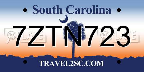 7ZTN723 South Carolina License Plate
