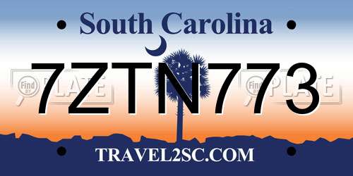 7ZTN773 South Carolina License Plate