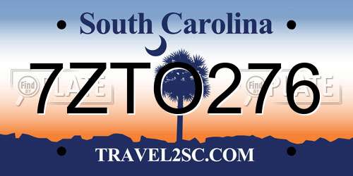 7ZTO276 South Carolina License Plate