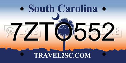 7ZTO552 South Carolina License Plate