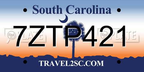 7ZTP421 South Carolina License Plate