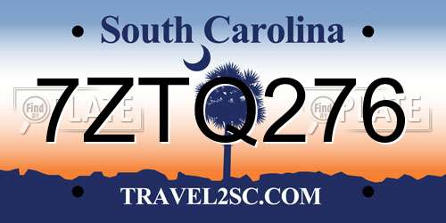7ZTQ276 South Carolina License Plate