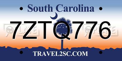 7ZTQ776 South Carolina License Plate