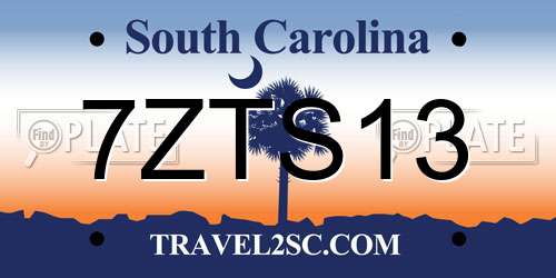 7ZTS13 South Carolina License Plate