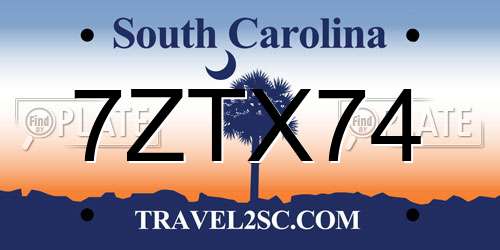 7ZTX74 South Carolina License Plate