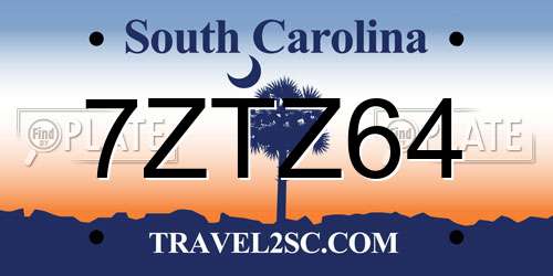 7ZTZ64 South Carolina License Plate