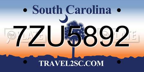 7ZU5892 South Carolina License Plate