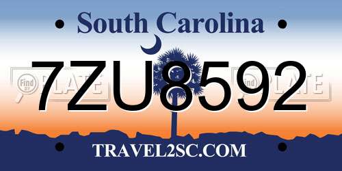 7ZU8592 South Carolina License Plate