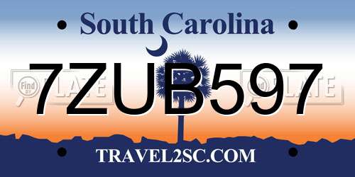 7ZUB597 South Carolina License Plate