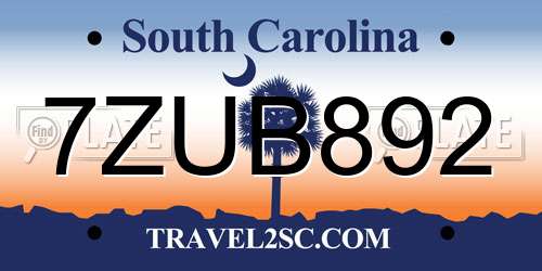 7ZUB892 South Carolina License Plate