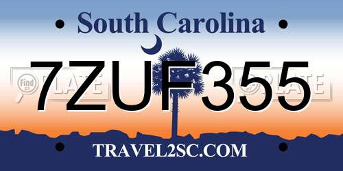 7ZUF355 South Carolina License Plate