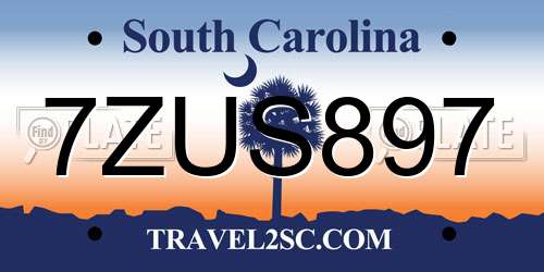 7ZUS897 South Carolina License Plate