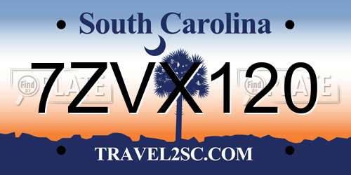 7ZVX120 South Carolina License Plate
