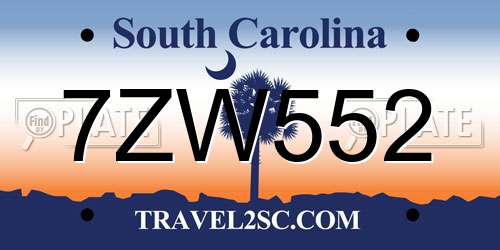 7ZW552 South Carolina License Plate