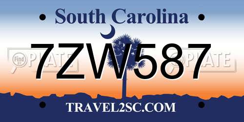 7ZW587 South Carolina License Plate