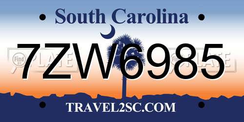 7ZW6985 South Carolina License Plate