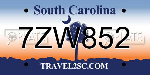 7ZW852 South Carolina License Plate